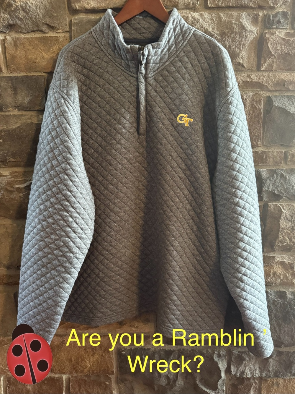 Gray Quilted 1/4-Zip Pullover Sweatshirt with GT Logo -XXL